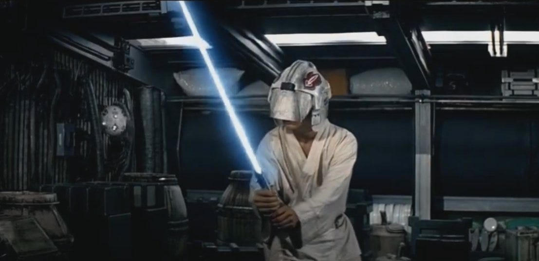 movie_goofs on X: "Star Wars (1977) Factual error After Luke (Mark Hamill)  wears a helmet with a blast shield, he's able to defend against a remote  with his laser sword. In reality,