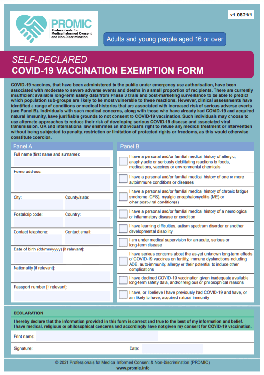 self-declared medical exemption
