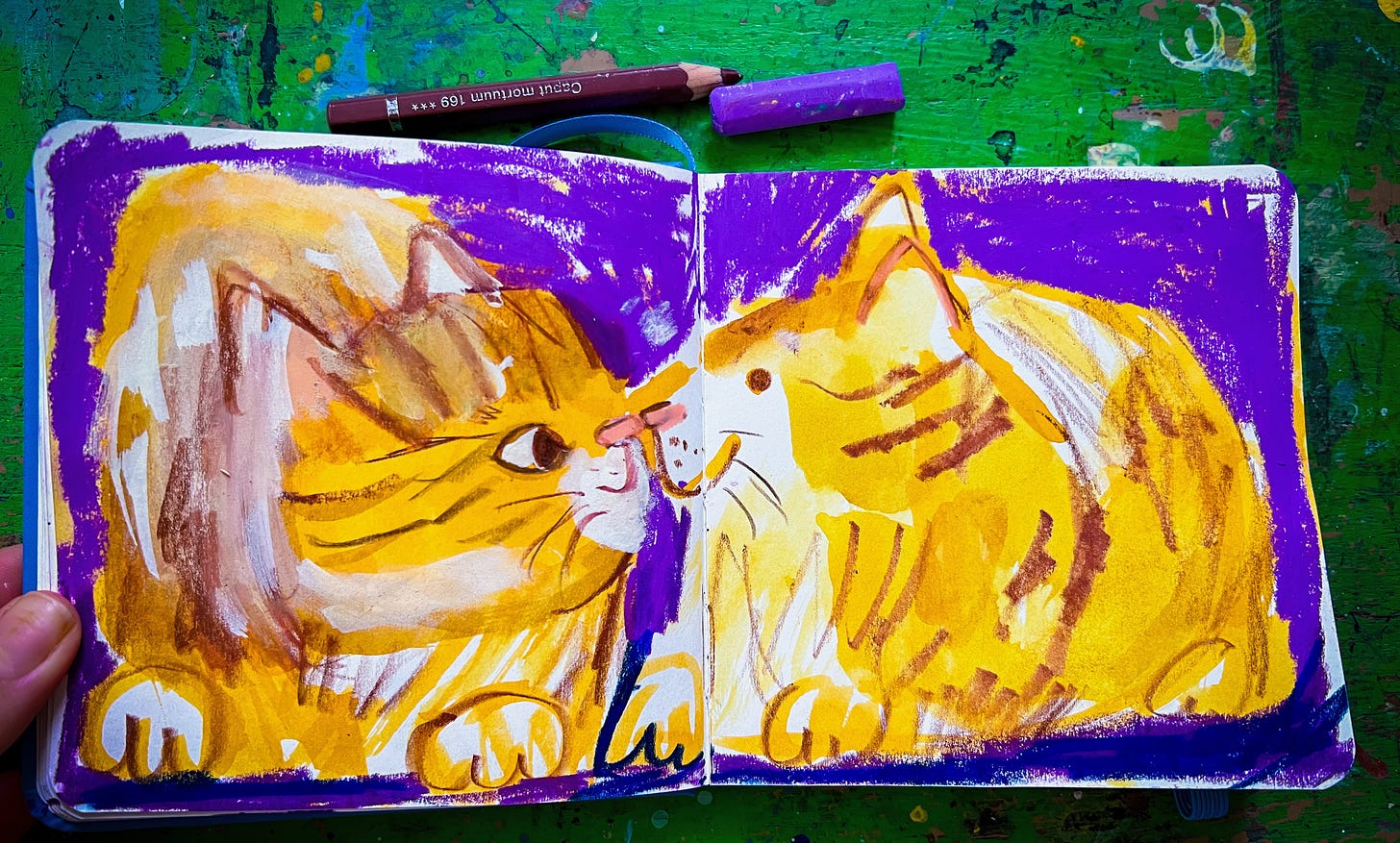 sketchbook illustration of two cats by Beth Spencer