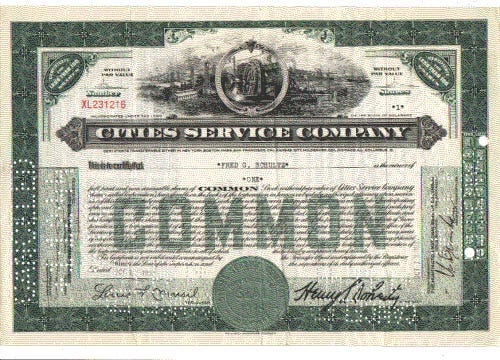 Cities Service Company stock certificate.