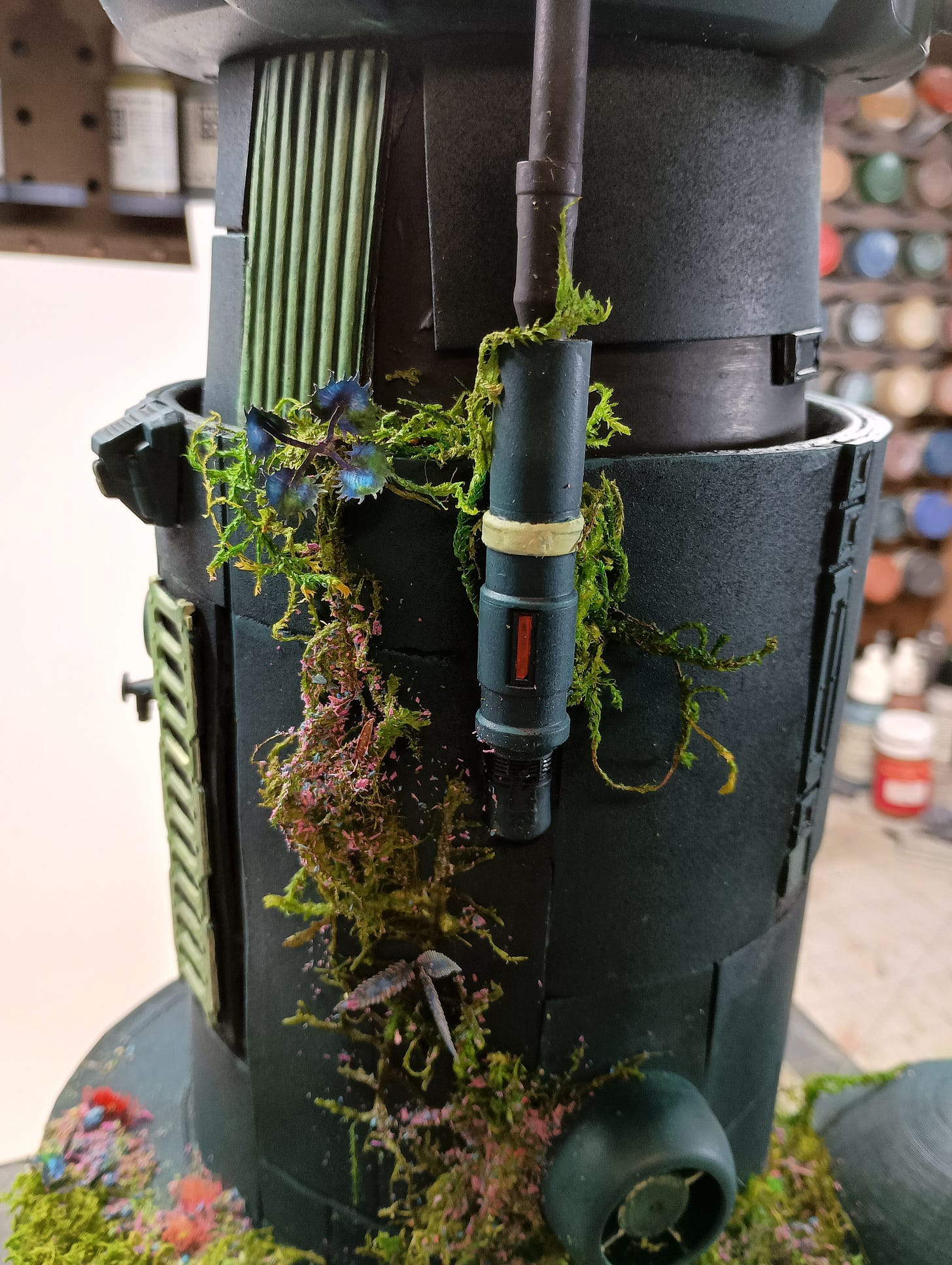 A scratch built sci-fi futuristic tower for miniature wargaming