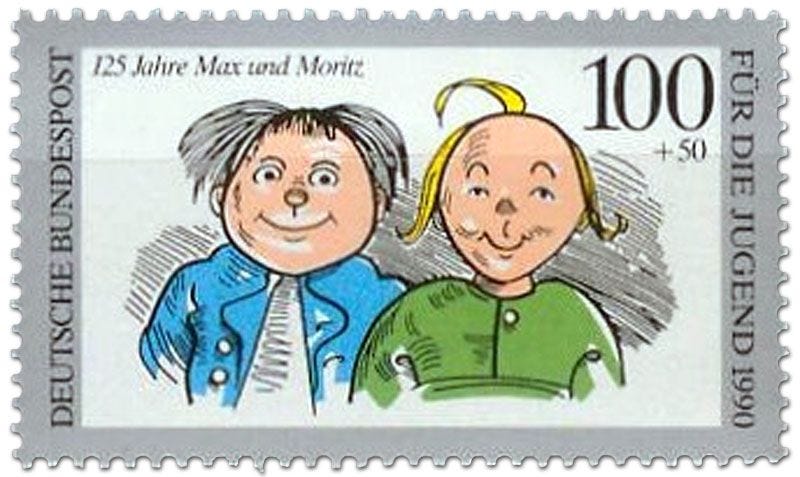 Max Moritz, Briefmarke 1990 | Max und moritz, Briefmarken, Bildergeschichte