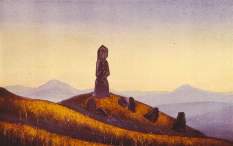 A landscape painting by Nicholas Roerich, Guardian of desert, 1941.