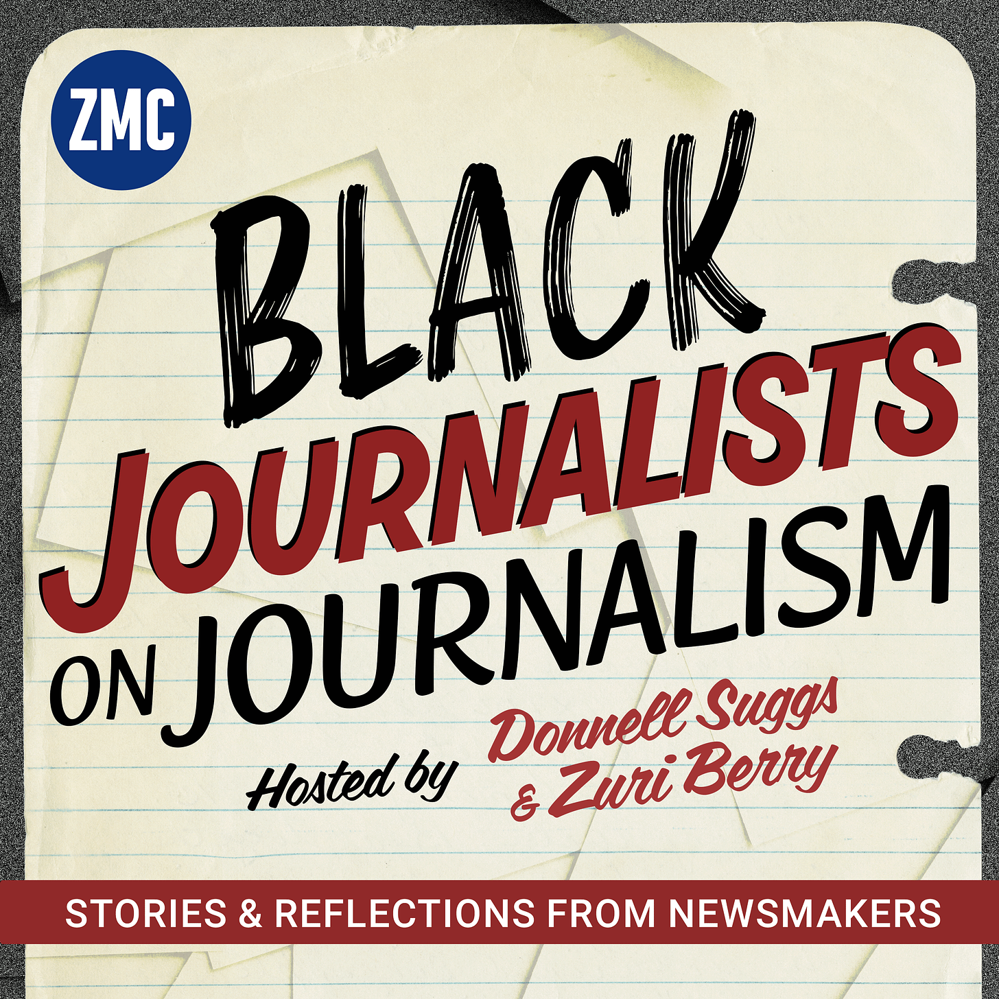 Black Journalists on Journalism podcast cover art with Zuri Berry and Donnell Suggs