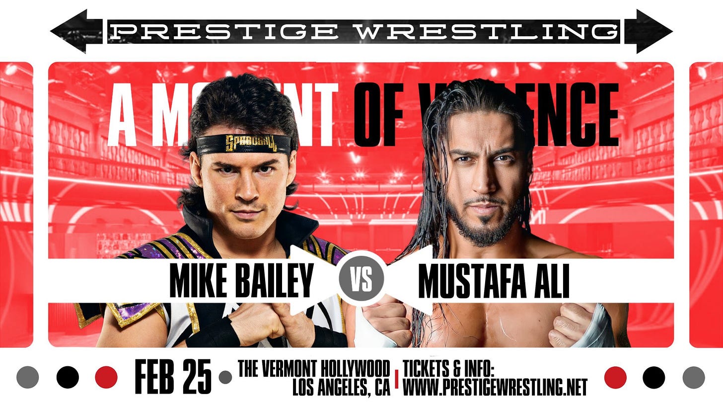 Mustafa Ali vs Mike Bailey Prestige Wrestling Graphic 