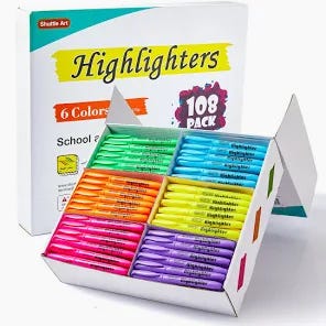 Shuttle Art 108 Pack Highlighters, Highlighters Assorted Colors Set, 6 Bright Colors Chisel Tip Dry-Quickly Non-Toxic Highlighter Markers Bulk for