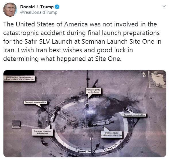 Trump tweets U.S. not behind Iran's failed missile launch, sends country  'best wishes' - U.S. News - Haaretz.com