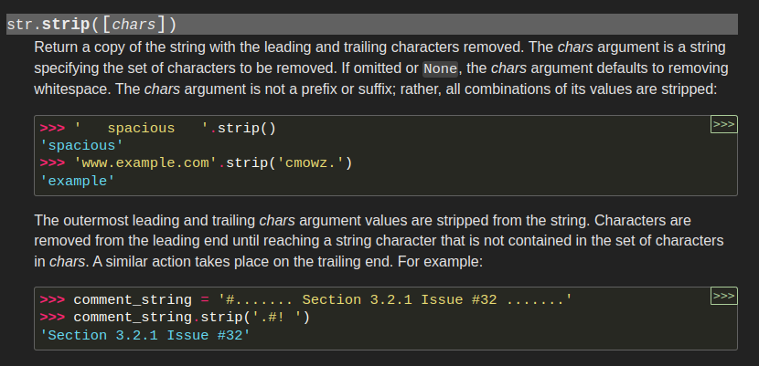 The official documentation of the strip method