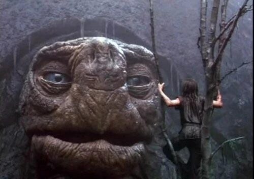 Atreyu seeks Morla’s Guidance, The NeverEnding Story (1984). A giant turtle talks to a boy who has climbed a tree.