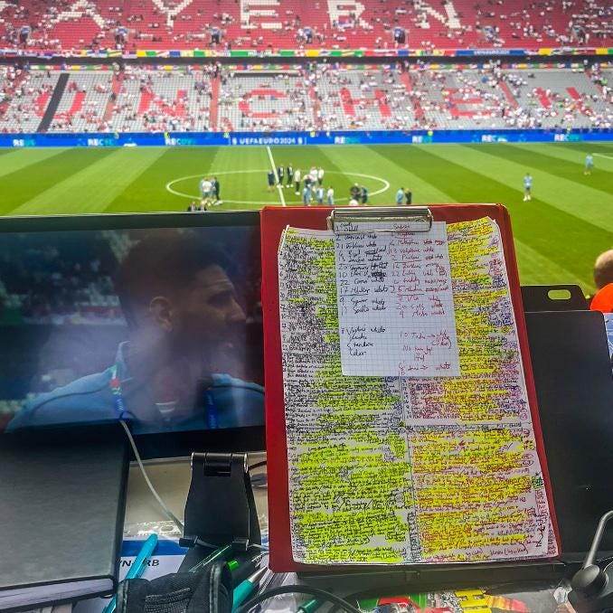 r/soccer - These are the notes of Derek Rae for the Slovenia vs Serbia match. The level of detail & preparation commentators go through in order to cover live matches... 