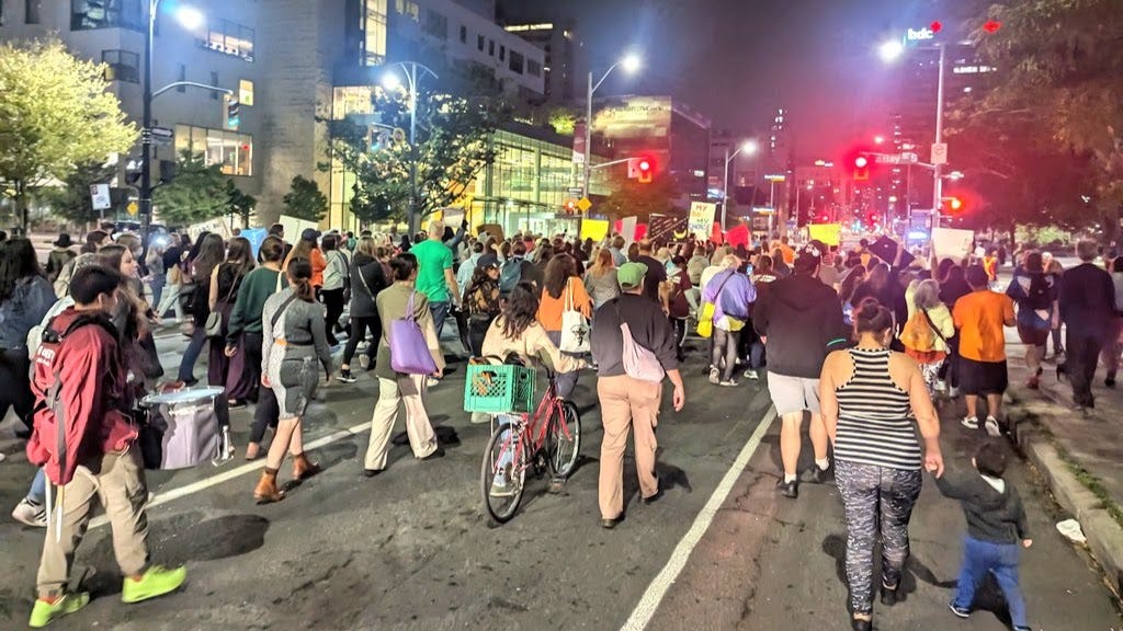 People marching as part of Take Back the Night held on September 21, 2023 in downtown Hamilton