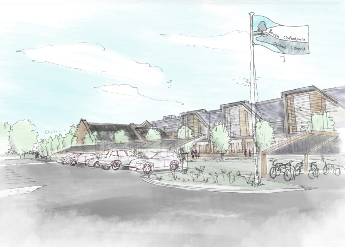 Artist's impression of what the Crowmarsh Gifford site with a new HQ might have looked like