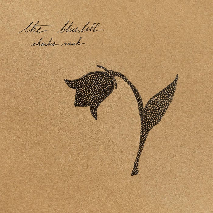 Album Cover "The Bluebell" by Charlie Rauh. A black on brown embroidery of a flower. Album Cover "The Bluebell" by Charlie Rauh. A black on brown embroidery of a flower.