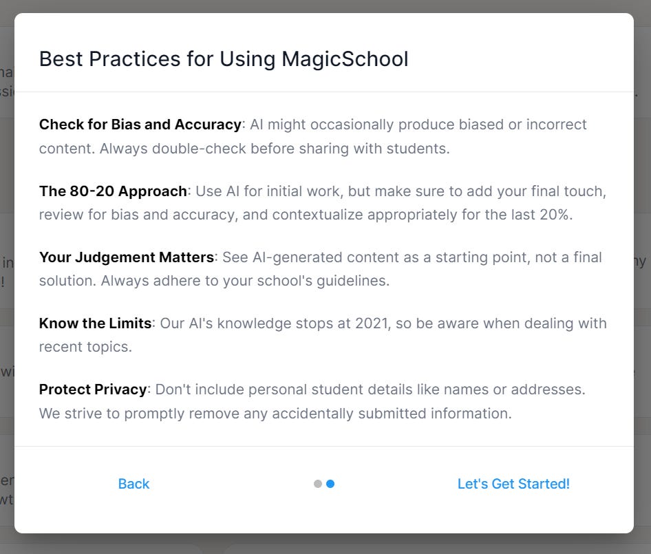 Best practices MagicSchool menu.