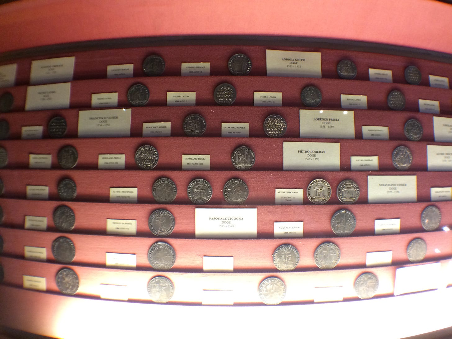 photograph of actual doge coins in the doges palace in venice italy