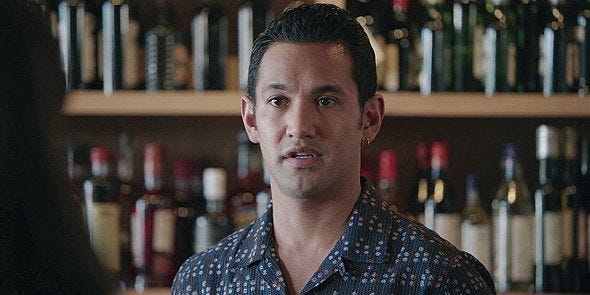 Gay Ben reacts to finding sister Cassie buying liquor from him at bar on Walker.