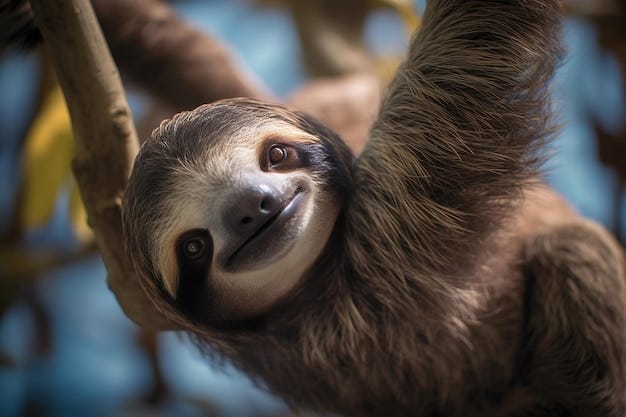 A baby sloth hanging on a tree | Premium AI-generated image