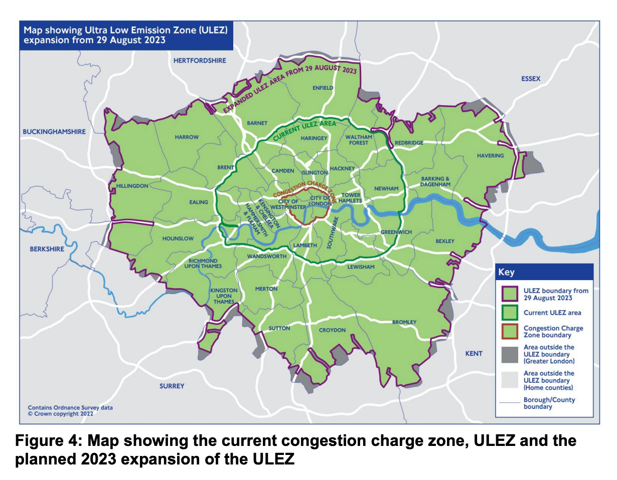 Map of the Ulez boundaries from August 29, 2023