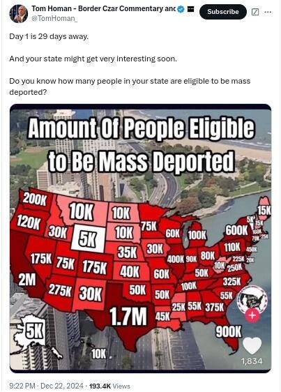 USA Map - Number of people eligible for deportation - by state