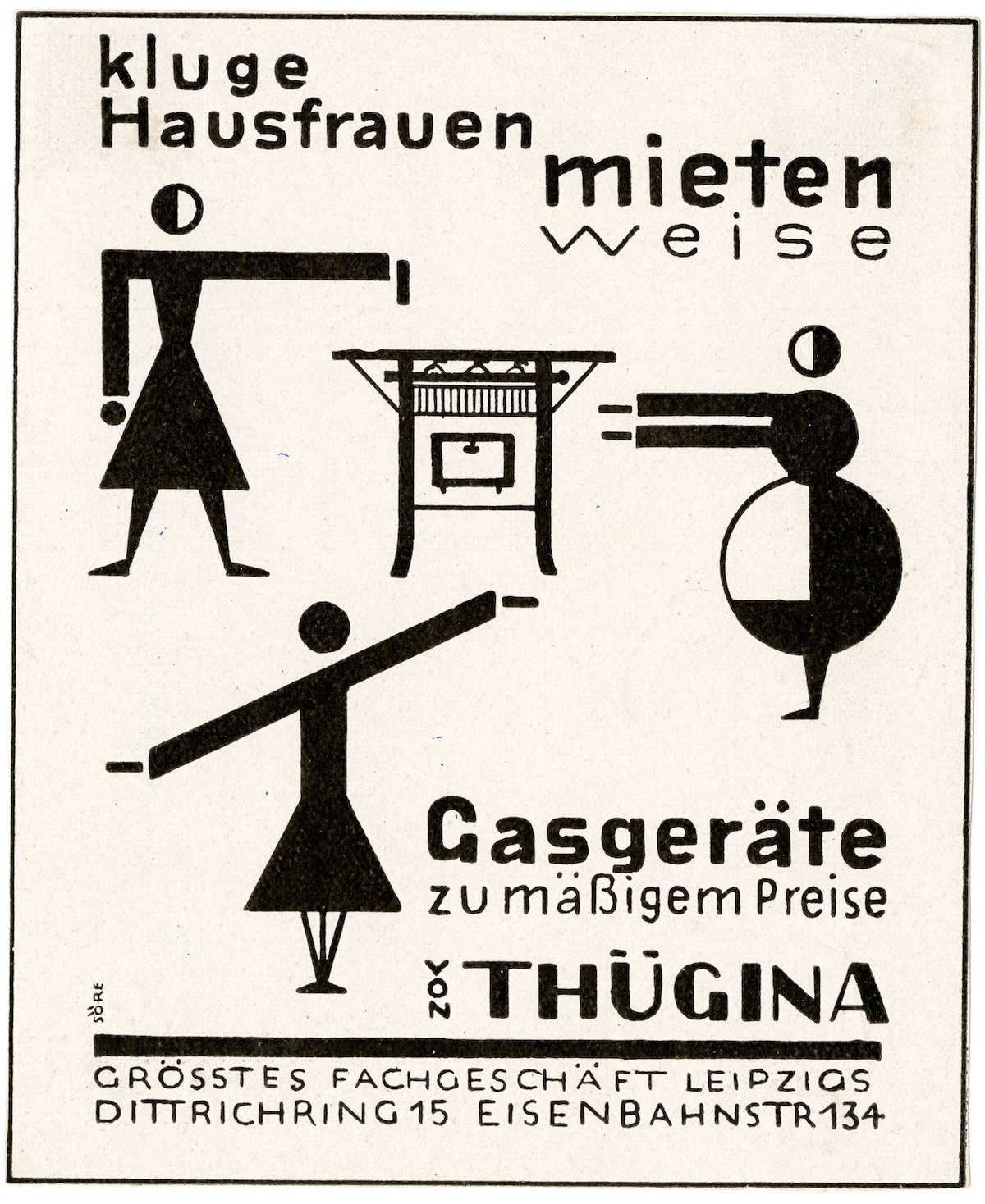 black and white advertisement showing women in various shapes cooking in kitche