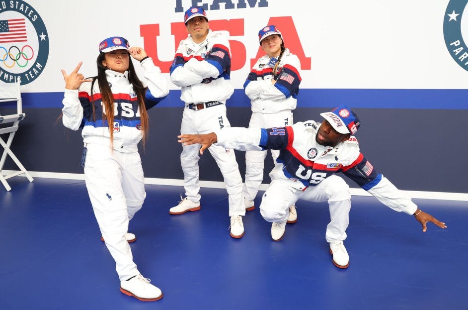 Logan Edra, Victor Montalvo, Grace Choi and Jeffrey Louis try on clothes during Team USA Welcome Experience ahead of Paris 2024 Summer Olympics