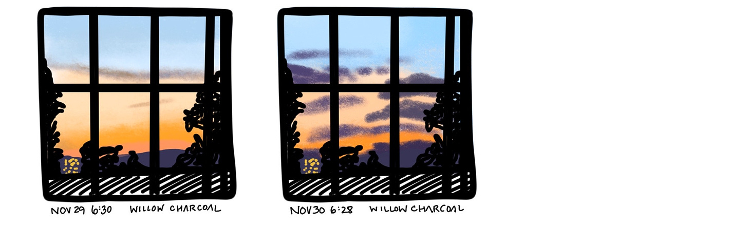 Thumbnails showing colors of sky in November. A. Cowen