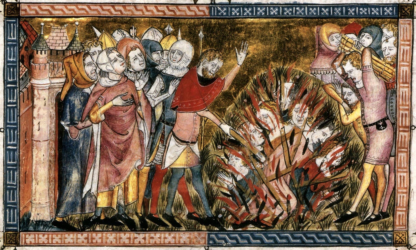 Another medieval painting depicting the burning of Jews during the Black death