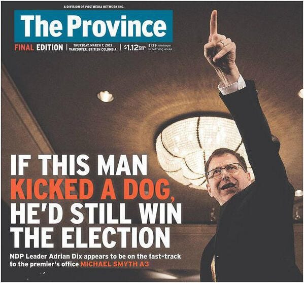 Letters: Front-page headline, Adrian Dix, voters, NDP, racist, Dunbar,  density, ferries | The Province