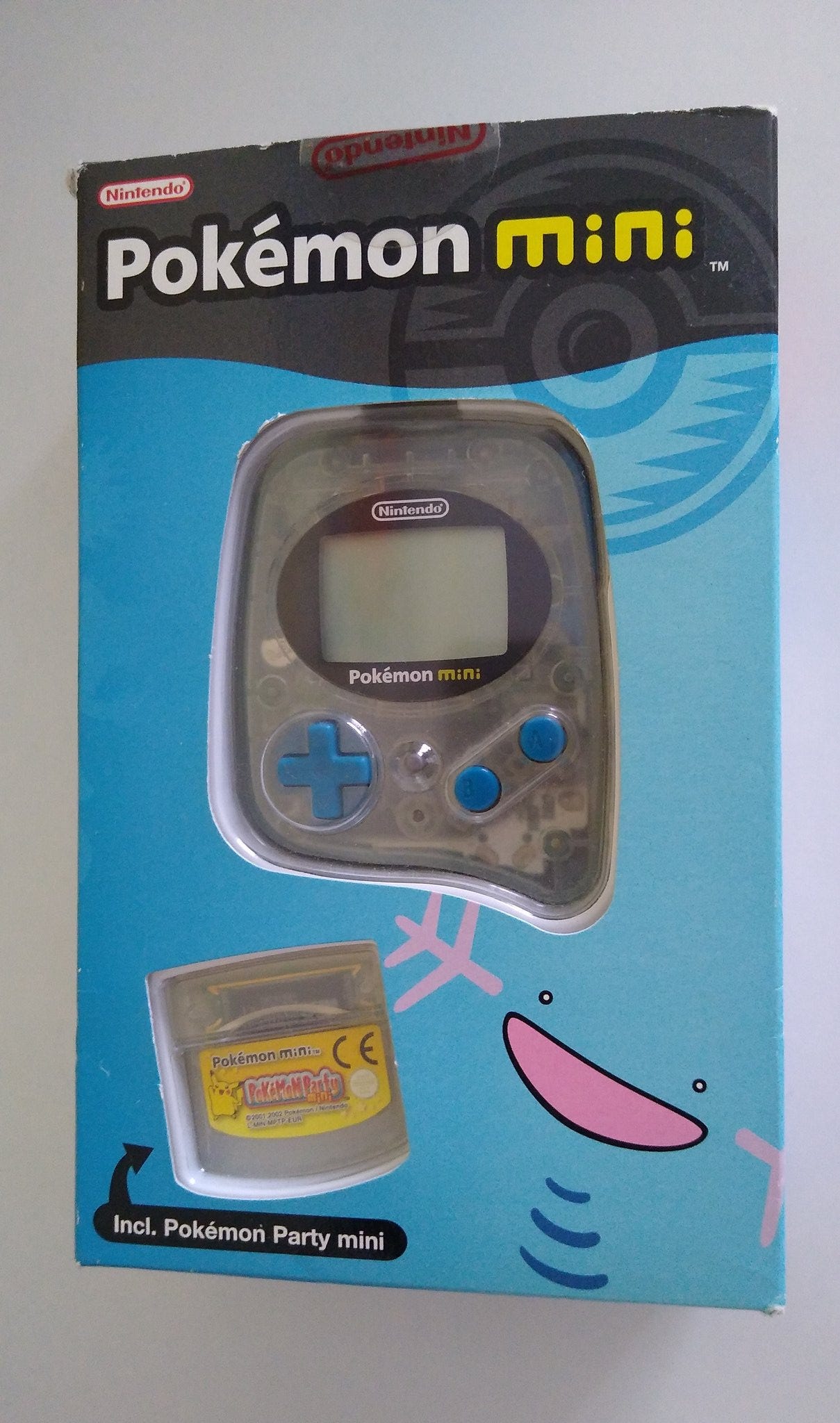 My boxed copy of Pokémon Mini Wooper Blue version, with a copy of Pokémon Party Mini included