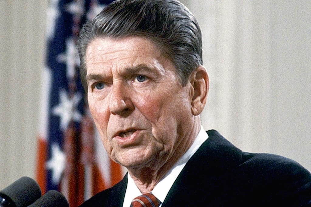 Photo shows President of U.S. Ronald Reagan, speaking. MS., in 1984. (AP Photo)