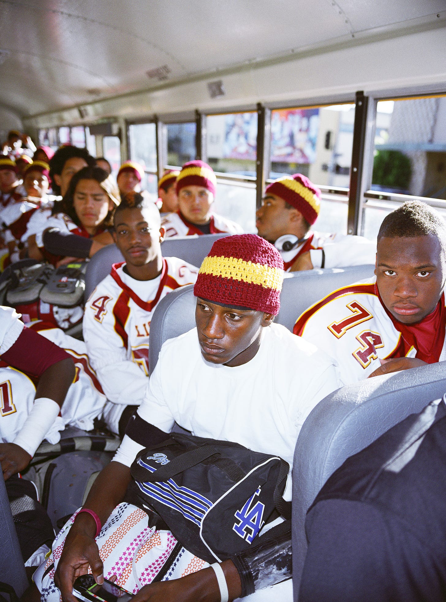 Los Angeles' Fairfax Lions football team on the bus, 2007