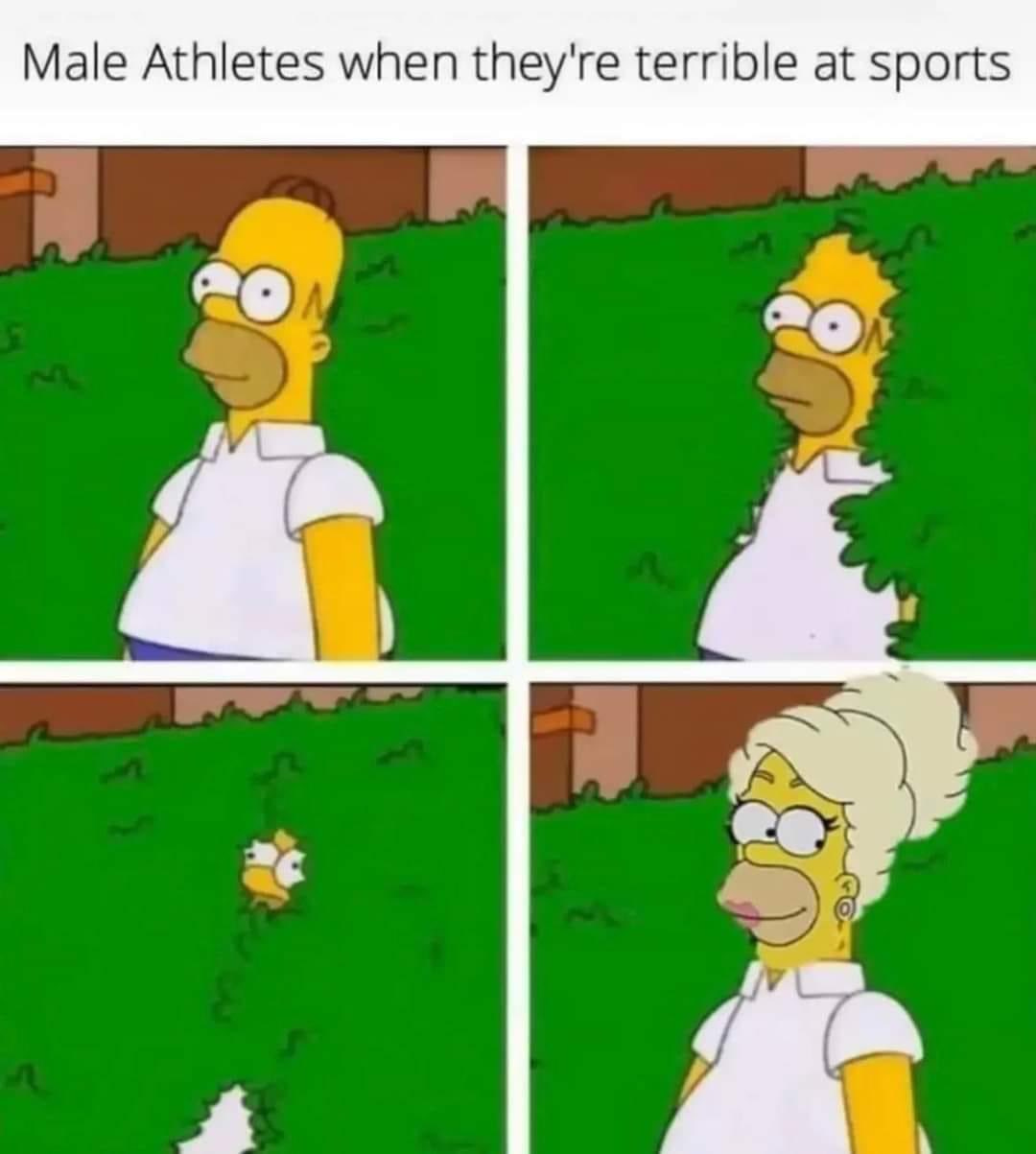 May be a cartoon of text that says 'Male Athletes when they're terrible at sports'