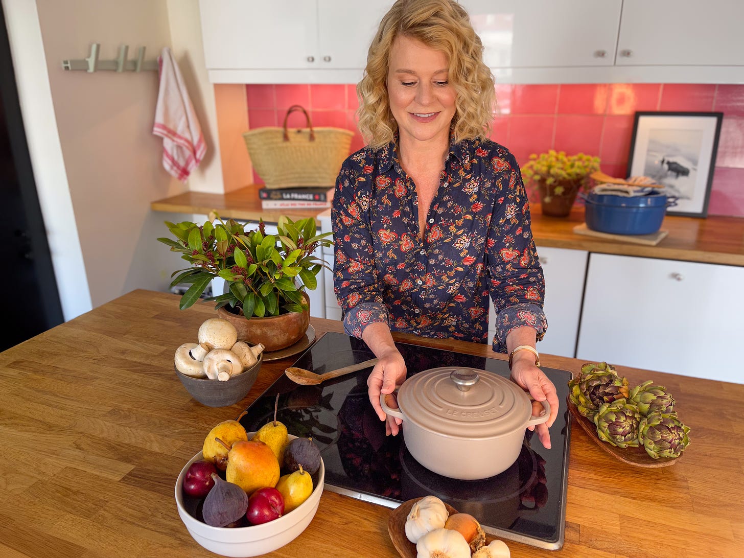 Karen Bussen cooking holiday foods in Paris France