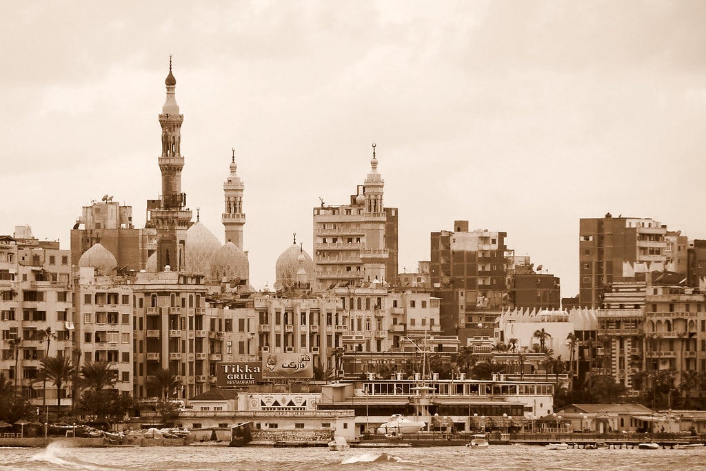 Sepia photograph showing Alexandrian skyline