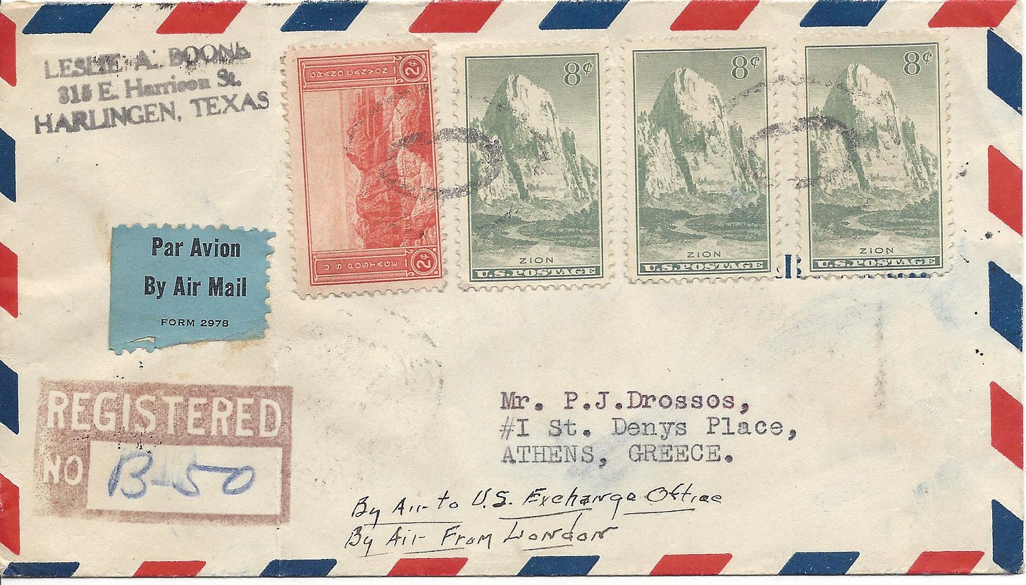 Air mail letter to Greece