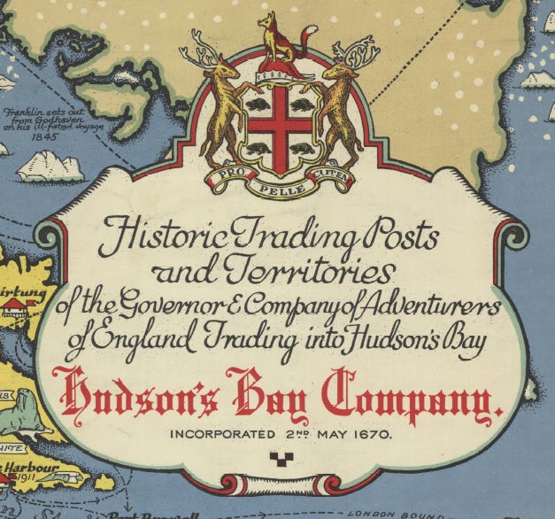 Hundson's Bay Company logo on a map