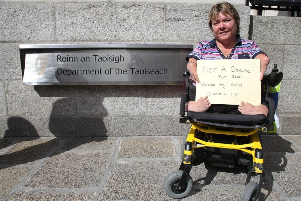 Leigh Gath pickets Government Buildings in 2012 over budget cuts. Photo: PA