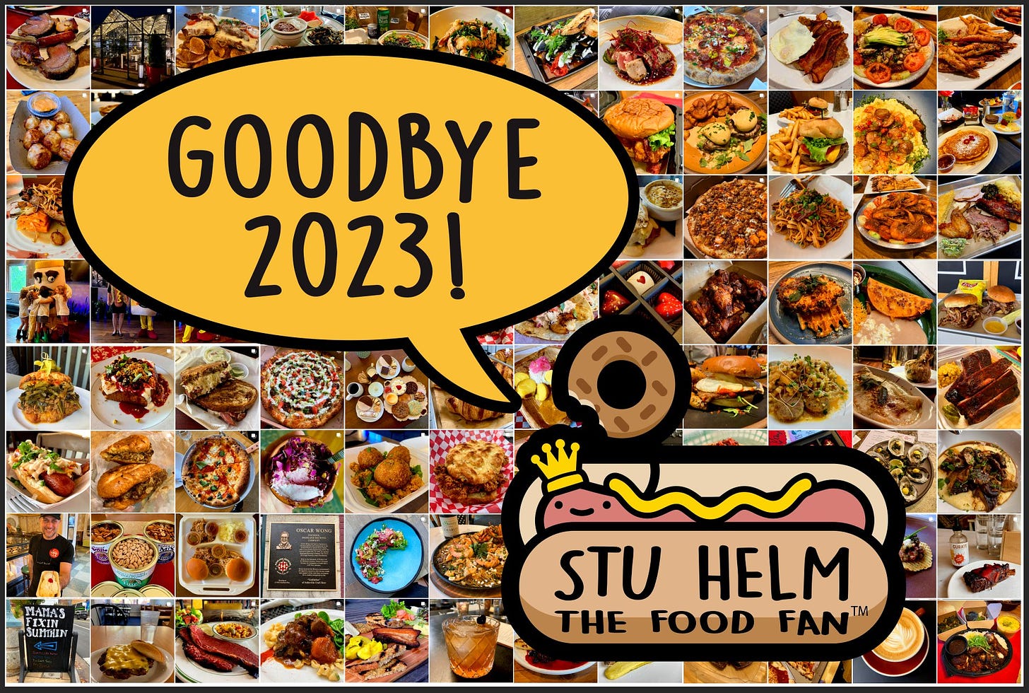 May be an image of chow mein and text that says 'GOODBYE 2023! MAMA'S FIXIN SUMHHIN STU HELM THE FOOD FAN'