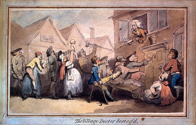 File:A angry mob of villagers protesting outside the house of a d Wellcome L0016956.jpg