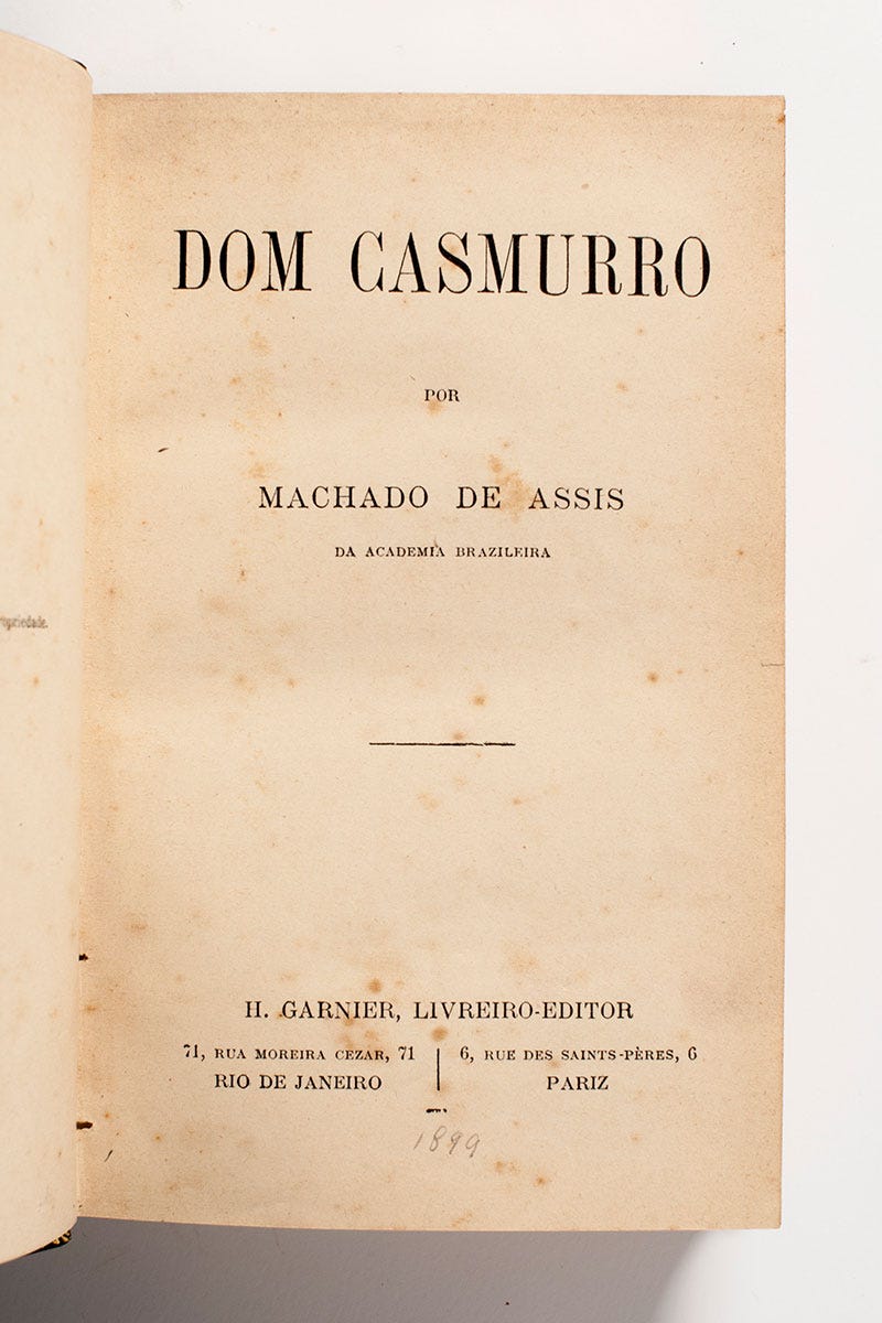 Folha de rosto da primeira edição de Dom Casmurro, 1899.