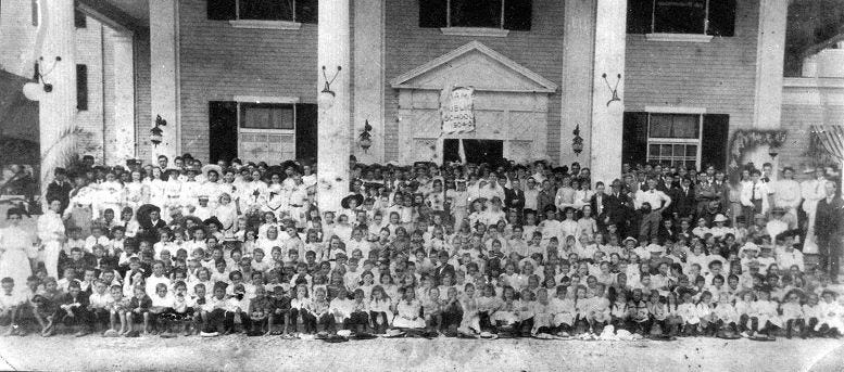 Figure 2: Photo of the all the students enrolled in Miami’s Central School, from first through twelfth grades, posing in front of the Royal Palm Hotel in the Fall of 1904. Courtesy of the Miami News. Figure 2: Photo of the all the students enrolled in Miami’s Central School, from first through twelfth grades, posing in front of the Royal Palm Hotel in the Fall of 1904. Courtesy of the Miami News.