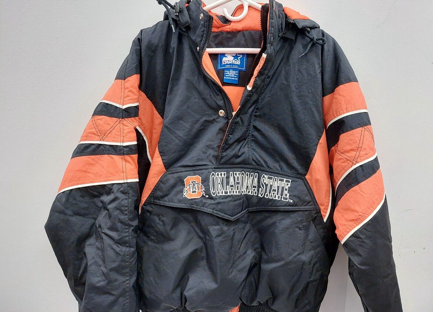 Vintage OSU Oklahoma State Starter Jacket Men's XL Puffer Hood Orange Black NWOT - Picture 1 of 9
