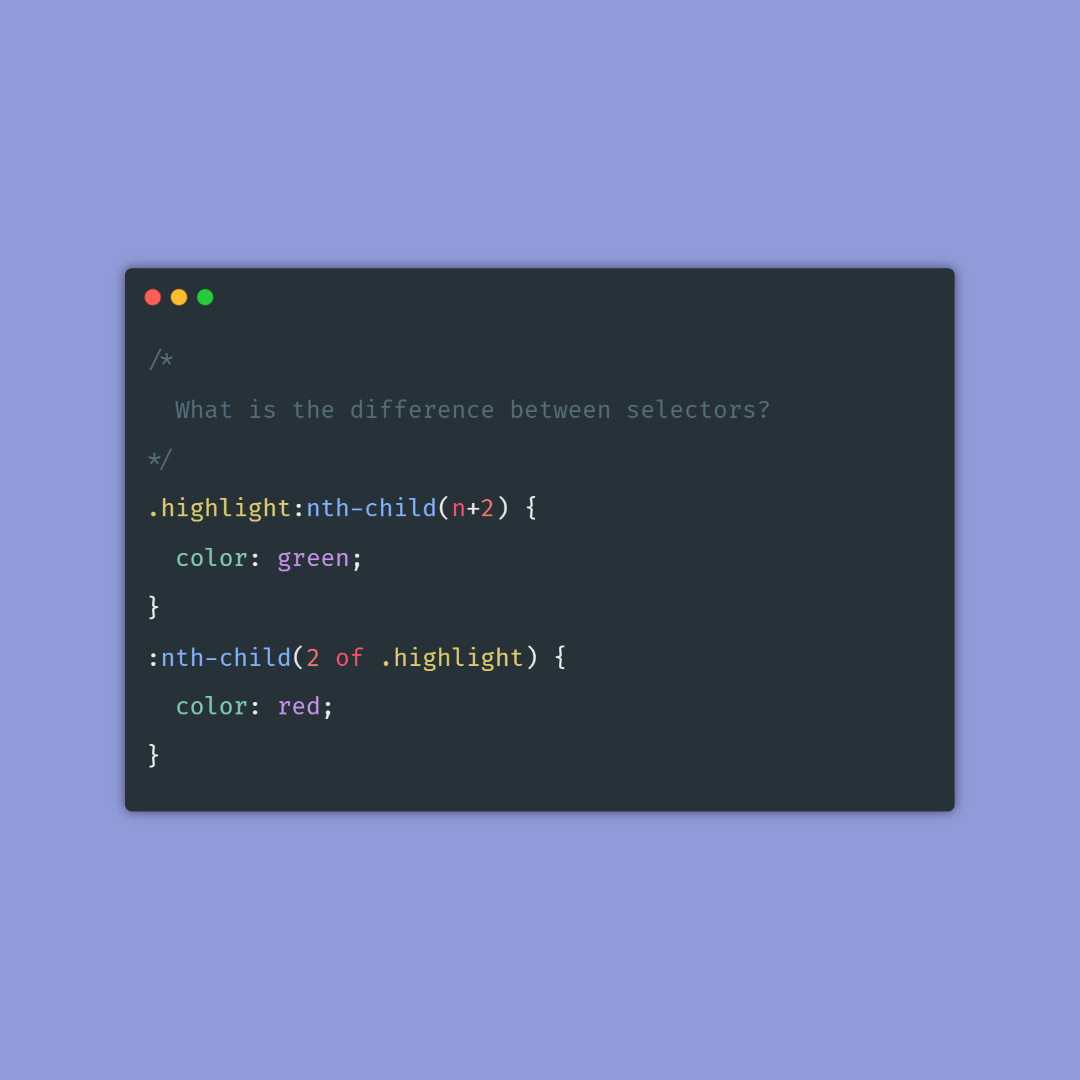 What is the difference between the .error:nth-child(n+2) and :nth-child(2 of .error) selectors?