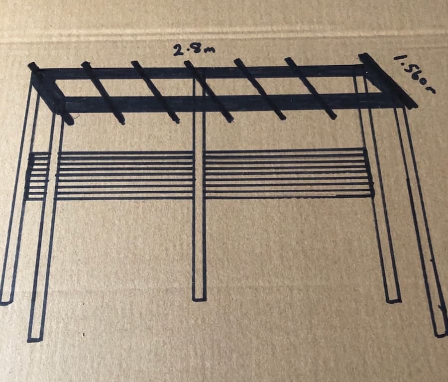 pergola drawing on a piece of cardboard