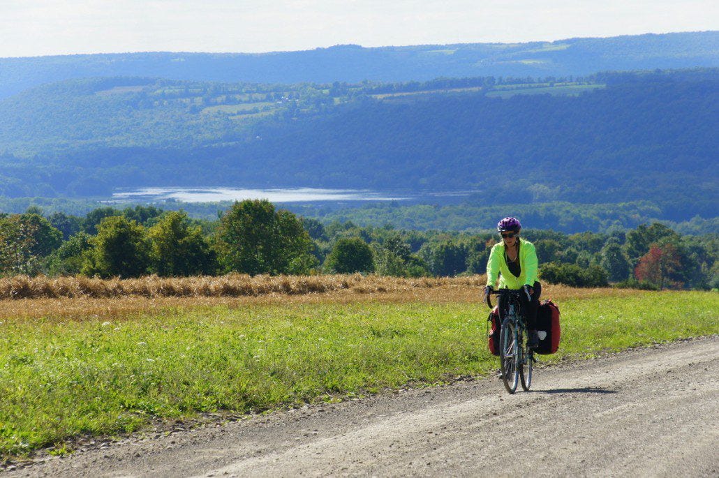 End of a hilly day in the Finger Lakes up a steep dirt road toward Farm Sanctuary (to be discussed later).