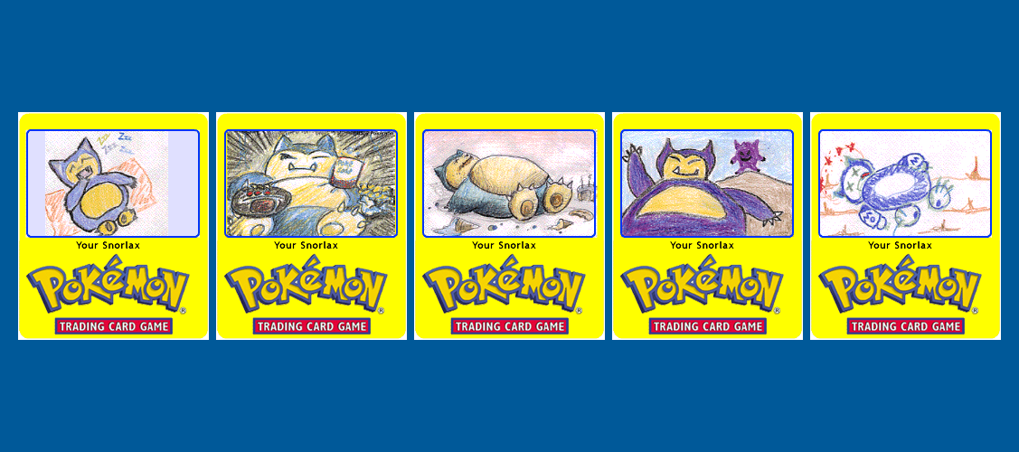 Five pieces of artwork created as promotional material for the Create-a-Snorlax Pokémon Card Contest
