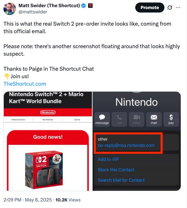Nintendo Switch 2 pre-order invite email