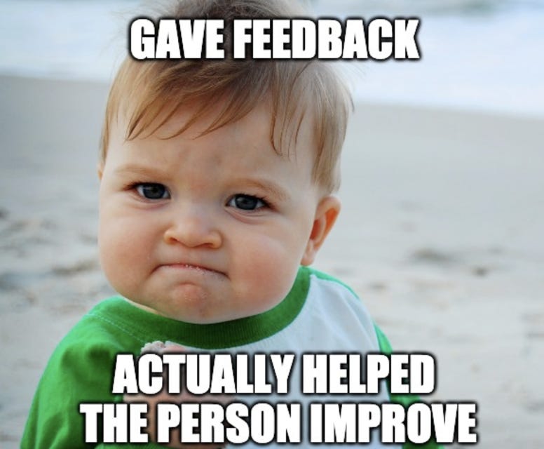 Meme of a kid happy because they provided useful feedback