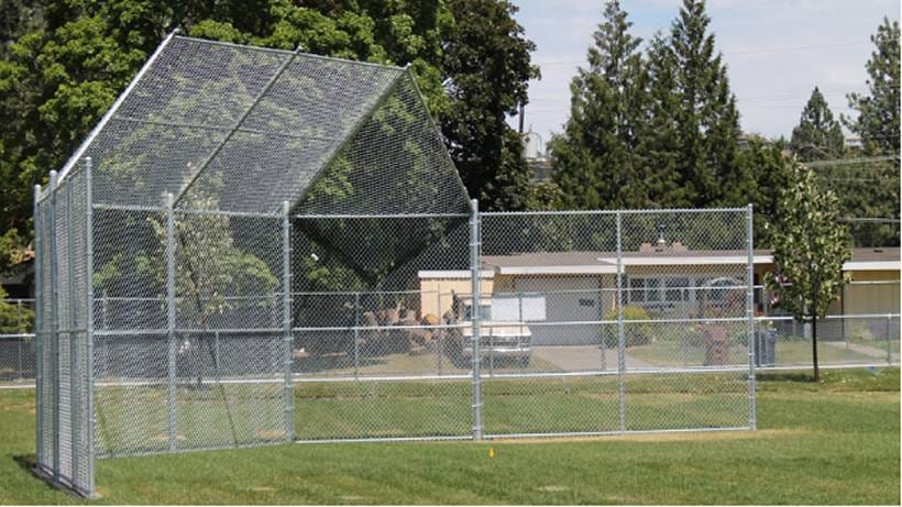 a low chain link fence surrounds a school playground
