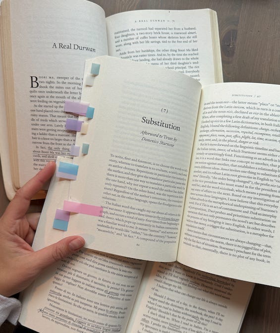 Photo of three open books with underlines, all by Jhumpa Lahiri